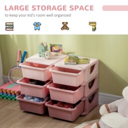 Rackhams Kids Storage Unit Toy Box Vertical Dresser with Six Drawers - Pink - thumbnail 3