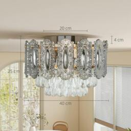Rackhams Vintage Ceiling Light with Dual Crystal and Smoke Glass Shade, Gold - 1 - Steel, Glass, Crystal - Gold tone - thumbnail 6