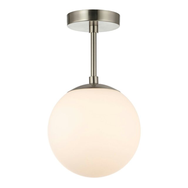 Rackhams Traditional Glass Globe IP44 Bathroom Ceiling Light Fixture in Satin Nickel - image 1