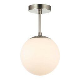 Rackhams Traditional Glass Globe IP44 Bathroom Ceiling Light Fixture in Satin Nickel