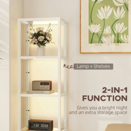 Rackhams LED Floor Lamp with Glass Shelves, Dimmable Room Lamp, Oak - Bleached oak - thumbnail 4