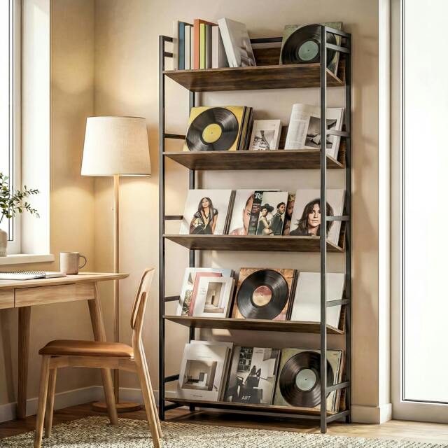 Rackhams Bookcase Anti-Slip Design 5-Tier - 80 x 35 x 174 cm - Rustic Brown - image 1