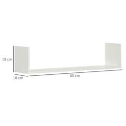 Rackhams Set of 3 Wooden U-Shaped Floating Shelves Set, 80cm Wall Mounted Hanging Bookshelf, CD DVD Storage Display for Bedroom Living Room Kitchen, White - thumbnail 3