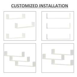 Rackhams Set of 3 Wooden U-Shaped Floating Shelves Set, 80cm Wall Mounted Hanging Bookshelf, CD DVD Storage Display for Bedroom Living Room Kitchen, White - thumbnail 4