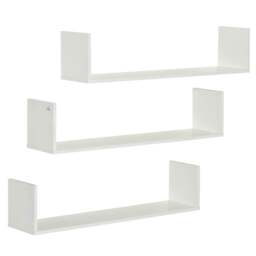 Rackhams Set of 3 Wooden U-Shaped Floating Shelves Set, 80cm Wall Mounted Hanging Bookshelf, CD DVD Storage Display for Bedroom Living Room Kitchen, White - thumbnail 1