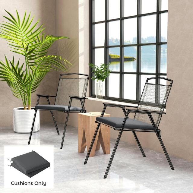 Rackhams 2Pcs Garden Chair Cushions, Waterproof Seat Pads - Dark Grey - image 1