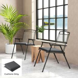 Rackhams 2Pcs Garden Chair Cushions, Waterproof Seat Pads - Dark Grey - thumbnail 1