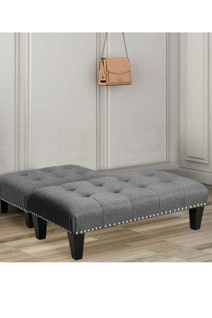Rackhams Linen Upholstered Footstool - Dark Grey - image 1