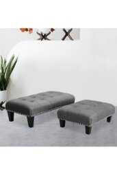 Rackhams Linen Upholstered Footstool - Dark Grey - thumbnail 3