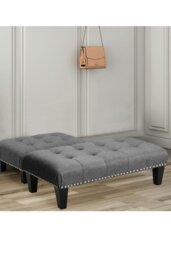 Rackhams Linen Upholstered Footstool - Dark Grey - thumbnail 1