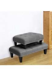 Rackhams Linen Upholstered Footstool - Dark Grey - thumbnail 2
