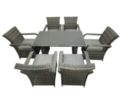 Rackhams Rattan Garden Furniture Dining Set Table And Chairs Wicker Patio Outdoor 6 chairs plus black tempered glass rectangular table - thumbnail 2