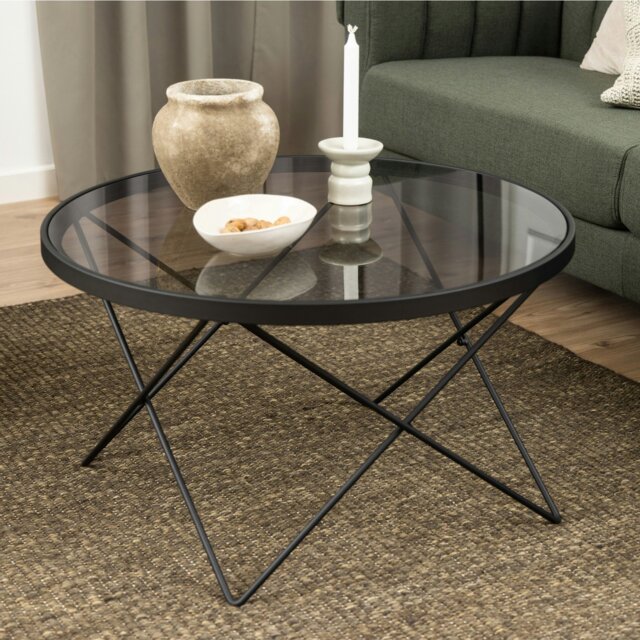 Rackhams Cuxton Black Coffee Table, with Smoked Glass Top - 1 - Black - Black - image 1