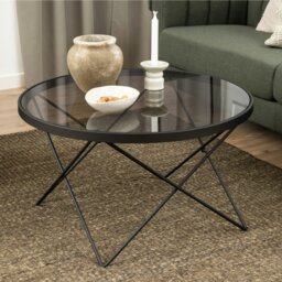 Rackhams Cuxton Black Coffee Table, with Smoked Glass Top - 1 - Black - Black
