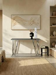 Rackhams Ackley Silver Console Table With Black Glass - thumbnail 2