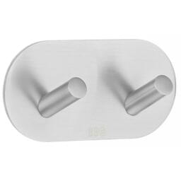 Rackhams Brushed Stainless Steel Double Towel Hook (96 x 48mm) Self Adhesive Bathroom Wall Mounted