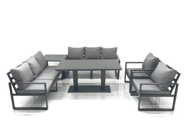 Rackhams Garden Sofa Set Aluminium Furniture Rising Dining Tabe Set with 2 Chair Side Table Dark Grey - image 1