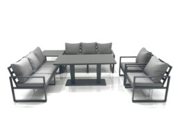 Rackhams Garden Sofa Set Aluminium Furniture Rising Dining Tabe Set with 2 Chair Side Table Dark Grey - thumbnail 2