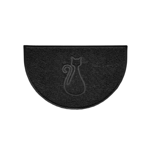 Rackhams Cat Embossed Halfmoon Indoor/Sheltered Outdoor Spaghetti Doormat - Black - image 1