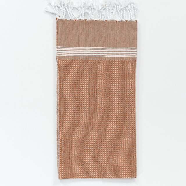 Rackhams Tuana Cotton Hammam Hand Towel with Tassels - Burnt Orange with White Stripes - image 1