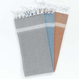 Rackhams Tuana Cotton Hammam Hand Towel with Tassels - Burnt Orange with White Stripes - thumbnail 2