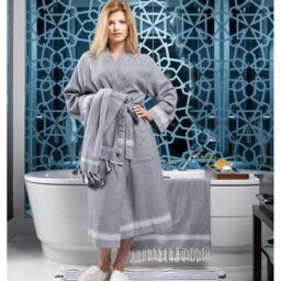 Rackhams Tuana Cotton Hammam Hand Towel with Tassels - Burnt Orange with White Stripes - thumbnail 3