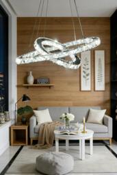 Rackhams Modern 2-Tier Adjustable Crystal LED Pendant Light 40+60cm - Multi - One Size - thumbnail 1