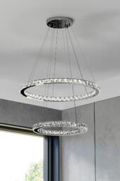 Rackhams Modern 2-Tier Adjustable Crystal LED Pendant Light 40+60cm - Multi - One Size - thumbnail 2