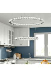 Rackhams Modern 2-Tier Adjustable Crystal LED Pendant Light 40+60cm - Multi - One Size - thumbnail 4