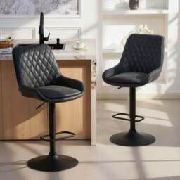 Rackhams Bar Stools Set of 2, Adjustable Bar Chairs 360 Degree Swivel Black - Light Grey - thumbnail 4