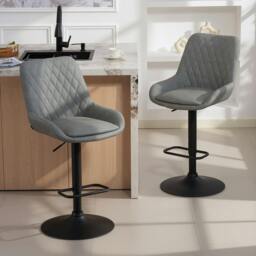 Rackhams Bar Stools Set of 2, Adjustable Bar Chairs 360 Degree Swivel Black - Light Grey - thumbnail 1
