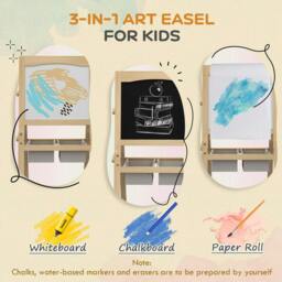 Rackhams Kids Easel with Paper Roll, 3 in 1 Art Easel for Toddlers, Double-Sided Kids Whiteboard Blackboard with Storage Baskets for Ages 3-6 Years - thumbnail 4