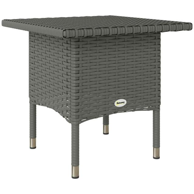 Rackhams Rattan Side Table, Outdoor Coffee Table with Plastic Board Under the Full Woven Table Top for Patio, Garden, Balcony, Grey