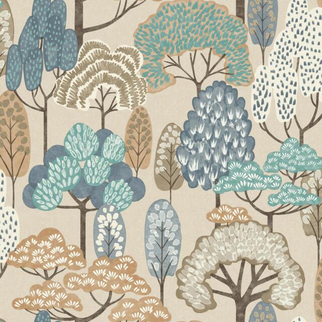 Rackhams Happy Trees Brushstroke Nursery Textured Wallpaper, Blue