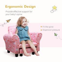 Rackhams Cute Cloud Star Child Armchair Seat Wood Frame w/ Footrest Padding Pink - thumbnail 4