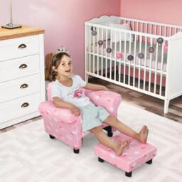Rackhams Cute Cloud Star Child Armchair Seat Wood Frame w/ Footrest Padding Pink - thumbnail 1