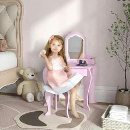 Rackhams ZONEKIZ Kids Vanity Table with Mirror, Stool, Drawer, Storage Boxes, Cloud Design, for Ages 3-6 Years - Pink - thumbnail 2