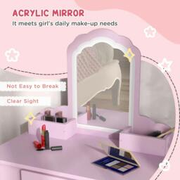 Rackhams ZONEKIZ Kids Vanity Table with Mirror, Stool, Drawer, Storage Boxes, Cloud Design, for Ages 3-6 Years - Pink - thumbnail 6