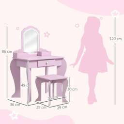 Rackhams ZONEKIZ Kids Vanity Table with Mirror, Stool, Drawer, Storage Boxes, Cloud Design, for Ages 3-6 Years - Pink - thumbnail 3