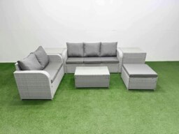Rackhams 6-Seater PE Rattan Outdoor Sofa Set - Rectangular Coffee Table, 3-Seater Sofa, Loveseat, Large Footstool, 2 Side Tables - thumbnail 1