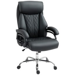 Rackhams PU Leather Office Chair with Spring Padding, Swivel Wheels, Black - Black - thumbnail 2