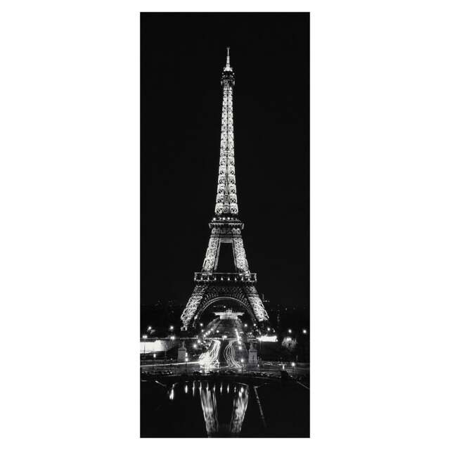 Rackhams Large Eiffel Tower at Night Canvas Picture Print in Black & White with 10 LED Lights, Battery Powered - image 1