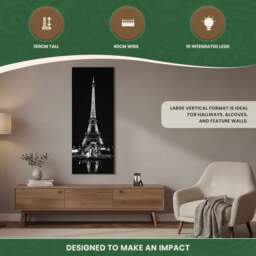 Rackhams Large Eiffel Tower at Night Canvas Picture Print in Black & White with 10 LED Lights, Battery Powered - thumbnail 6
