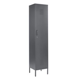 Rackhams Metal Tall 3 Shelve Locker Cabinet, 1 Door Wardrobe Storage Cupboard for Home or Office - Grey - Steel - 38.5cm(d)38.5cm(h)180cm(w) - thumbnail 1