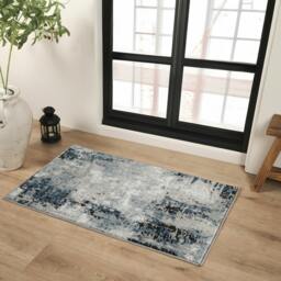 Rackhams Jolie-Abstract Blue Grey Beige Black Modern Marble Rug - 160cm_diameter - thumbnail 6