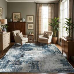 Rackhams Jolie-Abstract Blue Grey Beige Black Modern Marble Rug - 160cm_diameter - thumbnail 2