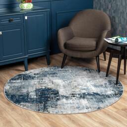 Rackhams Jolie-Abstract Blue Grey Beige Black Modern Marble Rug - 160cm_diameter - thumbnail 1