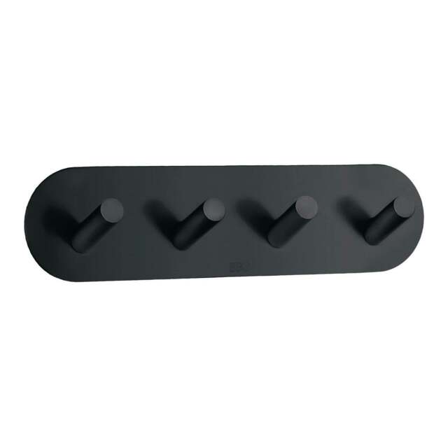 Rackhams Black Stainless Steel Quadruple Towel Hook (192 x 48mm) Self Adhesive Bathroom Wall Mounted