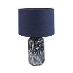 Rackhams Modern Navy Blue and Smoked Grey Marble Snowflake Glass Table Lamp with Shade
