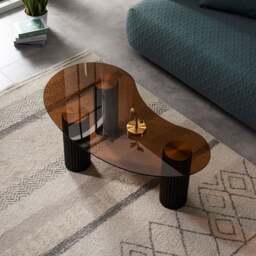 Rackhams Lunar Coffee Table, Glass - White Legs - Brown Top - thumbnail 2